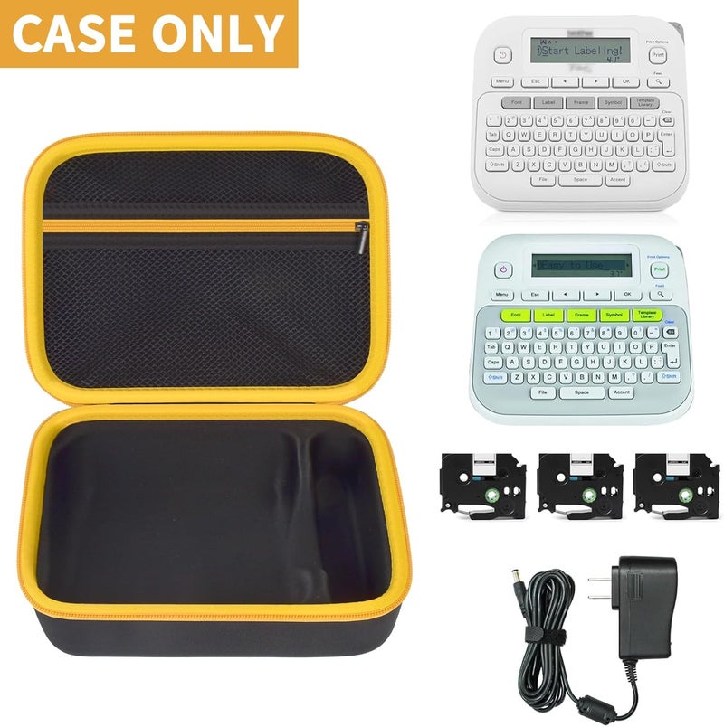 GWCASE Case Compatible with Brother P-Touch PTD220 210 Home/Office Everyday Label Maker, Storage Holder Carrying Organizer for Label Tapes, AC Adapter, Charging Cables (Box Only) -Yellow Zipper - Image 2